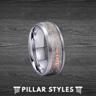 Silver Meteorite Ring Mens Wedding Band with Rose Gold Arrow Inlay 8mm/6mm Matching Couples Tungsten Ring Set