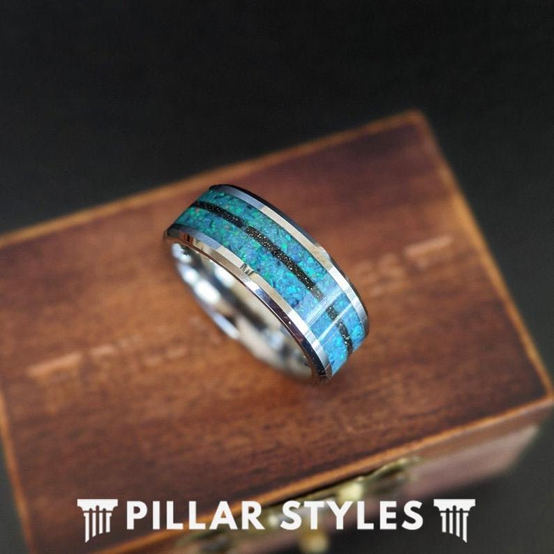 Thin band opal on sale ring