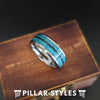 8mm/6mm Blue Opal Ring Mens Wedding Band Tungsten Ring - Thin Opal Wedding Band Couples Rings