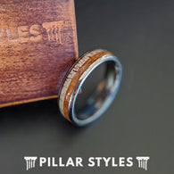 Antler & Whiskey Barrel Ring Mens Wedding Band Nature Ring 6mm Unique Wood Ring for Men - Pillar Styles
