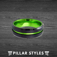 6mm Green Tungsten Ring Mens Wedding Band, Thin Green Line Mens Ring - Pillar Styles