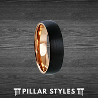 18K Rose Gold Wedding Bands Womens Ring 6mm Black Ring - Pillar Styles