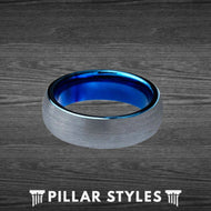 8mm Blue Tungsten Ring Mens Wedding Band Gray Rings Thin Blue Line Gifts for Him - Pillar Styles
