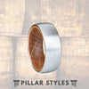 Whiskey Barrel Wood Ring Silver Tungsten Wedding Band - Pillar Styles