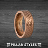 Koa Wood Hammered Ring Mens Wedding Band Espresso Brown Tungsten Ring Wooden Ring - Pillar Styles