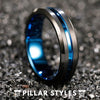 6mm Black Tungsten Wedding Band Mens Ring Blue Groove - Pillar Styles