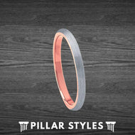 2mm Thin Rose Gold Ring Tungsten Womens Wedding Band - Pillar Styles