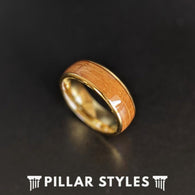 6mm Whiskey Barrel Ring Gold Wedding Bands Womens Ring Thin Bourbon Barrel Ring 14K Yellow Gold Rings with Wood Inlay