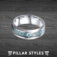 6mm Blue Steampunk Ring Tungsten Wedding Band Mens Ring - Carbon Fiber Gear Ring