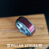 Deep Red Mens Wedding Band Silver Tungsten Ring with Step Edges - 8mm Tungsten Mens Ring