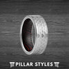 Silver Hammered Ring Mens Wedding Band Tungsten Wood Ring - Unique Wooden Ring for Men - Pillar Styles