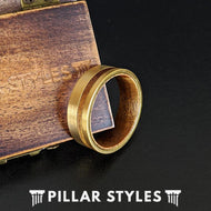 14K Gold Ring with Koa Wood Offset Inlay - Tungsten Wood Rings for Men 8mm Wooden Ring