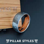 Silver Hammered Ring with Rose Gold Mens Wedding Band, 18K Rose Gold Ring - Pillar Styles