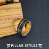 Black & Yellow Gold Wedding Band Mens Ring - 8mm Tungsten Gold Ring with Black Pipe Cut Finish