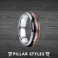 6mm & 8mm Dual Koa Wood Ring and Zebra Wood with Arrow Inlay - Pillar Styles