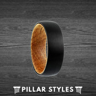 Black Tungsten Wedding Band with Whiskey Barrel Oak Wood Inlay - Pillar Styles