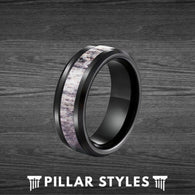 Deer Antler Ring Mens Wedding Band Black Ring 8mm Tungsten Rings for Men