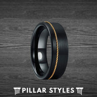 Brushed Black Guitar Ring for Musicians 8mm Guitar String Ring Tungsten Wedding Band Mens Ring