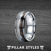 Meteorite & Rare Koa Wood Tungsten Wedding Band with Arrow Inlay - Pillar Styles