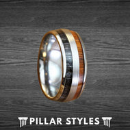 8mm Gabon Ebony and Koa Wood Ring Mens Wedding Band Titanium Ring - Unique Silver Rings for Men
