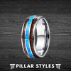 Unique Koa Wood and Blue Fire Opal Tungsten Ring - Pillar Styles