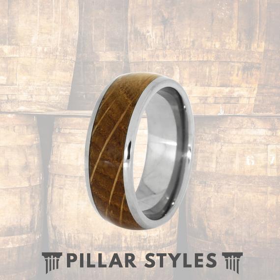 Whiskey Barrel Ring - Mens Wood Ring Tungsten Wedding Band - Pillar Styles