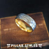 14K Yellow Gold Ring Tungsten Wedding Band Mens Rings 8mm Silver Hammered Ring