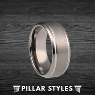 8mm/6mm Gunmetal Gray Tungsten Wedding Band with Step Edges - Pillar Styles