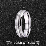 Dual Silver Meteorite Ring Mens Wedding Band - Pillar Styles