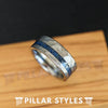 Silver Hammered Ring Mens Wedding Band Tungsten Ring 8mm Blue Wooden Rings for Men
