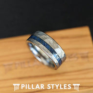 Silver Hammered Ring Mens Wedding Band Tungsten Ring 8mm Blue Wooden Rings for Men