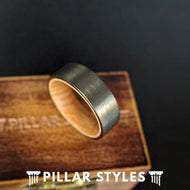 Gunmetal Whiskey Barrel Ring Mens Wedding Band Tungsten Ring - Bourbon Barrel Wood Mens Ring