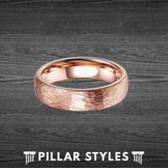 4mm Thin Rose Gold Ring Womens Wedding Band Hammered Ring - Pillar Styles