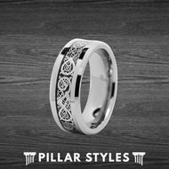 8mm/6mm Black Viking Ring Mens Wedding Band Tungsten Ring - Celtic Ring Unique Mens Ring - Pillar Styles