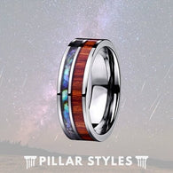 8mm Koa Wood Tungsten Ring With Abalone Shell - Pillar Styles