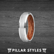Thin Silver Whiskey Barrel Ring Wood Wedding Band Mens Ring - Pillar Styles