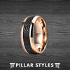 18K Rose Gold Meteorite Ring Mens Wedding Band Tungsten Ring - Unique Rose Gold Ring - Pillar Styles