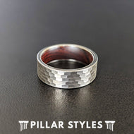 Wenge Wood Ring Mens Wedding Band Silver Hammered Ring 8mm Tungsten Mens Ring
