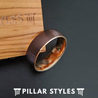 18K Rose Gold Ring Mens Wedding Band with Brushed Cappuccino Finish - Brown Tungsten Ring - Pillar Styles