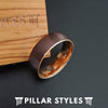 18K Rose Gold Ring Mens Wedding Band with Brushed Cappuccino Finish - Brown Tungsten Ring - Pillar Styles
