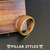 6mm Yellow Gold Tungsten Ring with Bourbon Wood Inlay 14K Gold Ring Mens Wedding Band Whiskey Barrel Ring