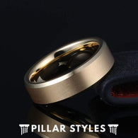 18K Gold Ring Mens Wedding Band with Beveled Edges - Pillar Styles