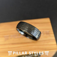 8mm Black Hammered Ring Mens Wedding Band Tungsten Ring Couples Ring Set Mens Ring - Pillar Styles