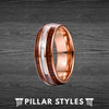 18K Rose Gold Ring Mens Wedding Band with Koa Wood and Opal Ring - Pillar Styles