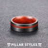 Mens Wedding Band Black Tungsten Ring Rose Wood Inlay - Pillar Styles