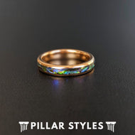 18K Rose Gold Wedding Band Abalone Ring - 4mm Womens Wedding Band Rose Gold Ring - Pillar Styles