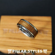 8mm Whiskey Barrel Ring Silver Mens Wedding Band Tungsten Ring Bourbon Wood Ring for Men