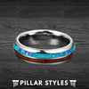 6mm Koa Wood and Blue Fire Opal Tungsten Wedding Bands - Pillar Styles
