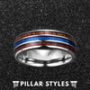 Hawaiian Koa Wood Ring with Blue Meteorite Mens Ring - Tungsten Meteorite Ring for Men - Pillar Styles