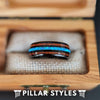 Blue Opal Ring Mens Wedding Band Wooden Ring - 8mm Black Tungsten Ring with Koa Wood Inlay
